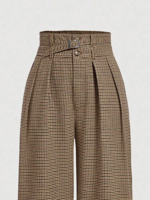 Retro Plaid Wide-Leg Cargo Pants