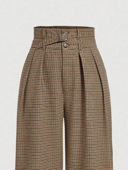 Retro Plaid Wide-Leg Cargo Pants