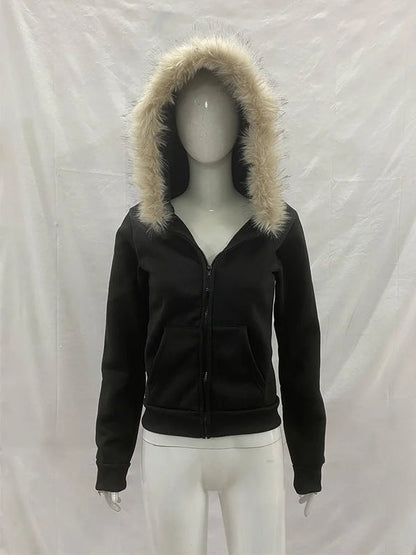 Y2K Gothic Fur Collar Hoodie