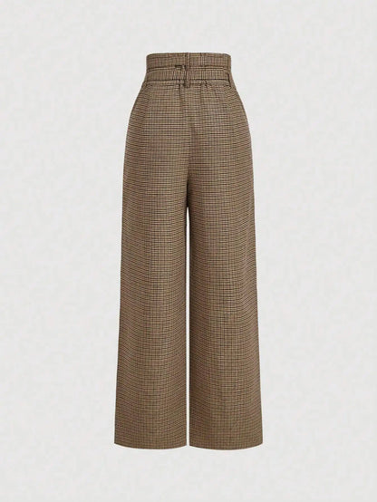 Retro Plaid Wide-Leg Cargo Pants