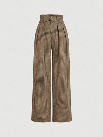 Retro Plaid Wide-Leg Cargo Pants